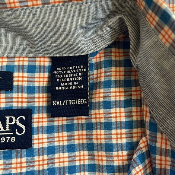 Chaps blue, orange and white plaid button down shirt. Size XXL - Picture 6 of 7